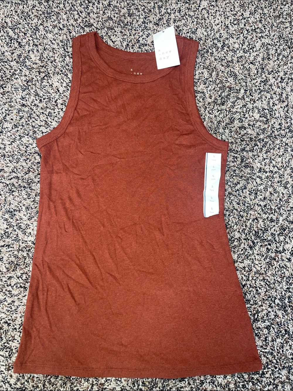 a new day Rust Ribbed Sleeveless Tank Top L NWT
